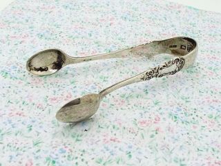 Antique Victorian Hallmarked Sterling Chester Silver Sugar Nips Tongs 1898 - 17g