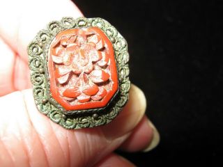 Very Old Vintage/antique Cinnabar Carved Adjustable Ring
