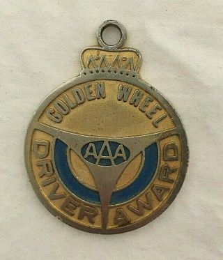 Rare Vintage Aaa Golden Wheel Driver Award 1 1/2 " Key Chain Fob