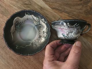 Vintage Raised 3 - D Dragon Tea Cup & Saucer Made In Occupied Japan Hand Painted