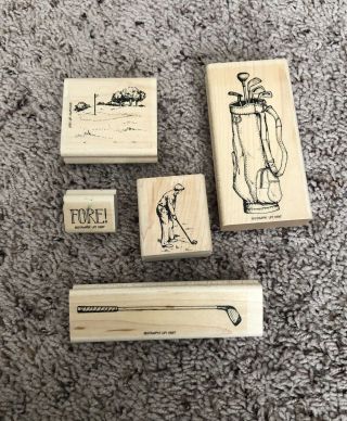 Stampin Up Fore Rare Golf Set Of 5 Rubber Stamps Sports Scrapbook Card 1997 Euc