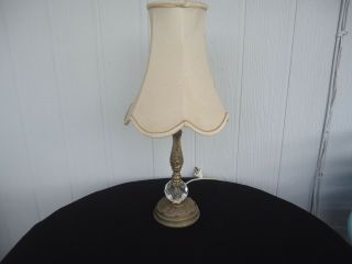 Vintage Brass & Crystal Bedside Table Lamp Cream Shade