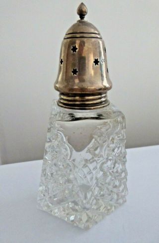 Ornate Vintage Preece & Williscombe Hallmarked Silver & Cut Glass Sugar Shaker