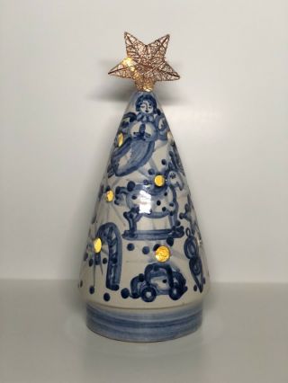 Rare Ma Hadley Pottery Christmas Tree Candle Shade Blue 10 " High Stoneware