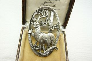 Vintage Jewelery Signed Miracle Scottish Celtic Red Deer Stag Hunting Brooch Pin