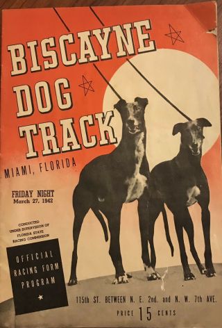 Rare Vintage 1942 Biscayne Dog Track Racing Program Miami Florida Greyhound