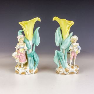 Antique German Porcelain Lady & Gentleman Figure Vases - Art Nouveau