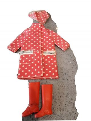 Mattel Francie Barbie 1960 Polka Dots & Rain Drops Coat Boots Scarf In Red