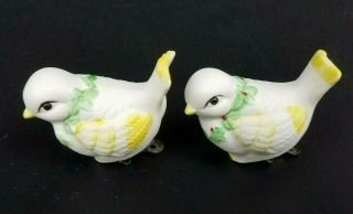 Vintage Set Of 2 Porcelain Ceramic Clip On White Birds Christmas Ornaments 2.  5 "