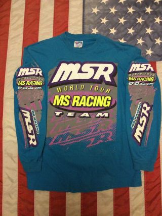 Vintage 1980s Motocross Ms Racing Team World Tour Long Sleeve T - Shirt L Rossi