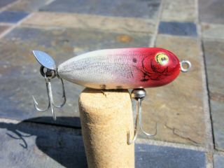 Vintage Heddon Tiny Torpedo Crankbait Fishing Lure Red & White With Spinner 2 "