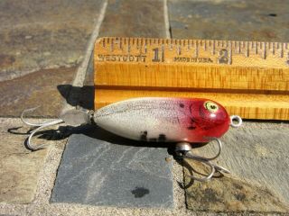 Vintage Heddon Tiny Torpedo Crankbait Fishing Lure Red & White with Spinner 2 