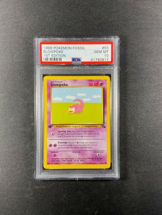 Pokemon Fossil Psa 10 Gem 1st Edition Slowpoke 55/62 Rare 1999