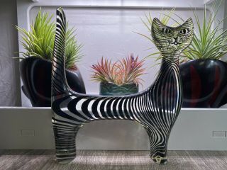 Palatnik Pal Lucite Acrylic Large Striped Cat Op Art Brazil Mcm Signed Rare