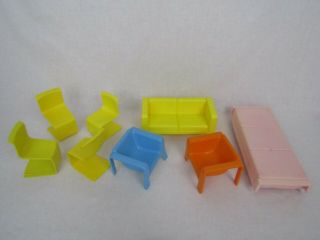 Vtg Barbie Townhouse Mod Furniture Couch Chairs Bed Yellow Orange Blue 1973