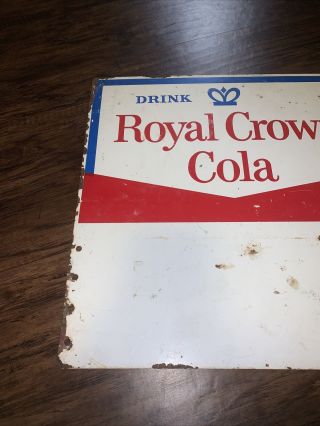 Vintage Drink Royal Crown Cola Soda Pop Double Sided Metal Sign Price Sign Rare 2