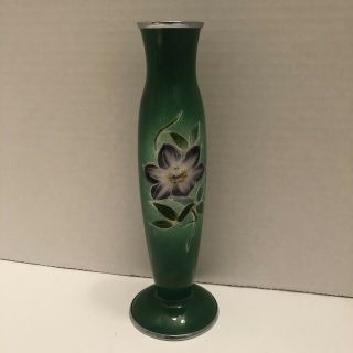 Vintage Japanese Tutanka Silver And Green Enamel Vase Marked On Bottom Rare 7 “