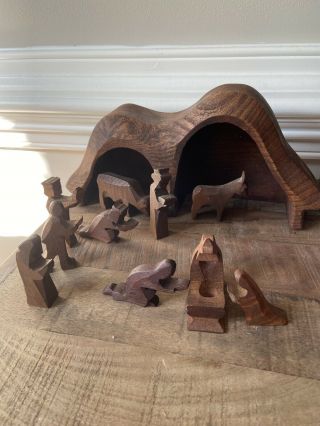 Welsh Hand Carved Wooden Nativity Crèche - From Wales - Very Rare - One Of A Kind