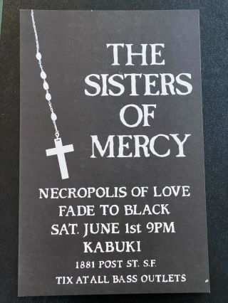 Rare Concert Poster The Sisters Of Mercy Kabuki San Francisco Vintage
