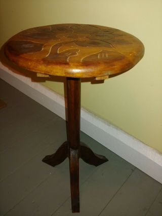 Hand - Made Antique Round Plant Stand/table/stool Pedestal Hand Carved Solid Wood