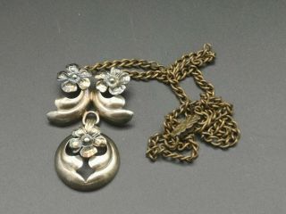 Antique Vintage Art Nouveau Bronze Tone Metal Flower Necklace