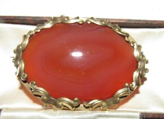 Antique Victorian Jewellery Large Red Carnelian Agate Pinchbeck Brooch Shawl Pin