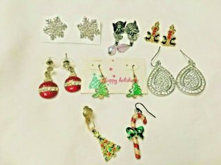 (6) Pairs Pierced Earrings,  Christmas,  2 Single Candle Angel Snowflake Tree Etc
