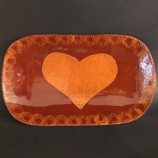 Ned Foltz Redware Pottery Platter 14 " Heart Rare Folk Art Vintage 1987 Signed