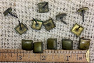 12 Old Square Brass Tacks 7/16” Smooth Head Upholstery Rustic 1800s Vintage