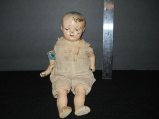 Vintage Doll Tin Metal Head Baby Composition Cloth Tin Eyes 14 " Mama Tongue Tlc