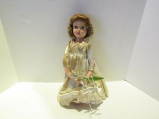 Vintage 14 Inch Hard Plastic Doll Walker Motion Sleep Eyes Wedding Dress