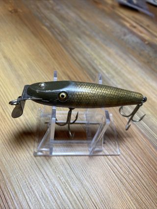 Vintage Fishing Lure Rare Creek Chub Midget Pikie Wood Glass Eye Tough Old Bait