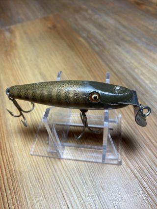 Vintage Fishing Lure Rare Creek Chub Midget Pikie Wood Glass Eye Tough Old Bait 3