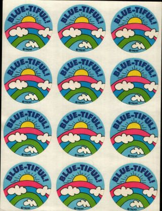 Rare Scratch & Sniff Vintage Stickers Sheet Trend Glossy Blu - Tiful Rainbow