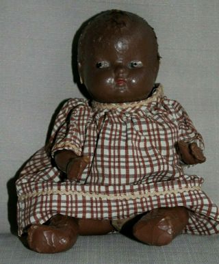 Antique Vintage African American Baby Doll,  Composition,  9 1/2 "