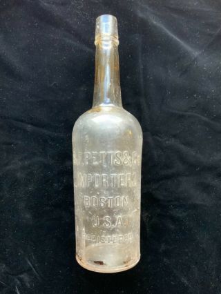 Antique S.  F.  Petts Co.  Boston,  Mass Fifth Whiskey Bottle