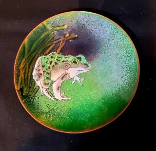 Rare Frog Pond Enamel Copper Art Plate Mid - Century Mod By Norman Brumm Stunning