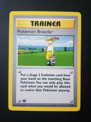 ⚡ Nm Pokemon Breeder 1st Edition Shadowless Base Set (76/102) Pokemon Card Wotc