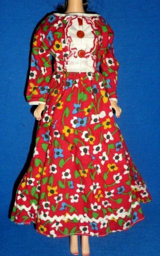 Vintage 1970s Peasant Hippy Style Floral Maxi Dress To Fit Barbie