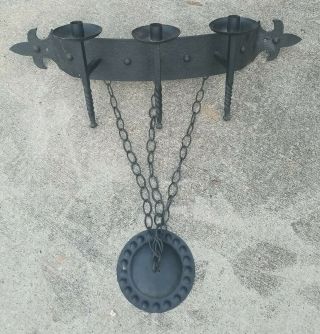 Vintage Black Wrought Iron Candle Holder Wall Mount Gothic