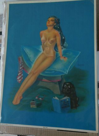 Vintage 1940s Bill Layne Large Pin - Up Print " Sun Tan " Nude Goddess Scarce Image