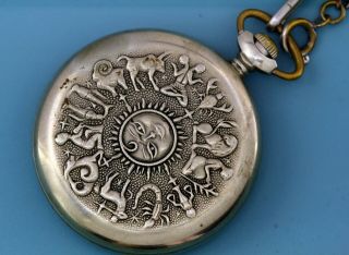 Rare Vintage Ussr (soviet Russian) Pocket Watch Molnija Zodiac Signs Cal.  3603