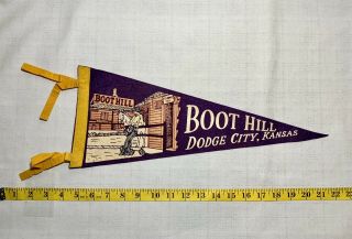 Rare Vintage 1960s Boot Hill Dodge City Kansas Soft Felt Pennant Ft.  Dodge Jail
