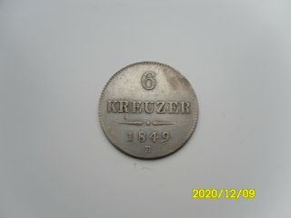 Rare - Austria - 6 Kreuzer 1849 B