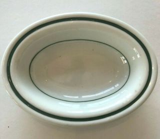 Vintage Soap Dish; White With Green Trim;