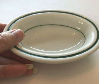 Vintage Soap Dish; White with Green Trim; 2