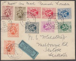 Belgique 1930 Rare 1st Night Airmail To Gb With 10 Values.