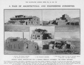 1907 Antique Print - South America Mexico Albuquerque University Pueblo (36)