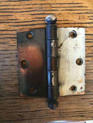 Antique Simple Steel Ball Tip Door Hinge 3 1/2 " X 3 1/2 " Hardware Flashed Copper