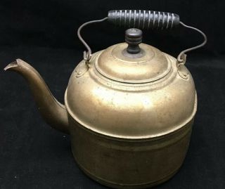 Rustic Early 20th C Antique Primitive Pressed Tin Kettle W/wood & Wire Handle